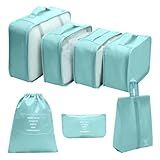 Kit Organizador De Malas Para Viagem Conjunto Organizador De Bagagem 7 Peças Bolsa Organizadora Para Roupas Acessórios Sapato Estojo De Maquiagem Cosméticos Verde Claro 