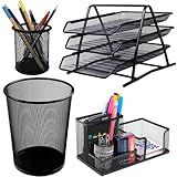 Kit Organizador Escritório 3 Bandejas Lixeira Porta Caneta Lápis - 4 Pçs