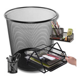 Kit Organizador Escritório Bandeja Lixeira Porta Caneta Lixo