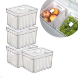 Kit Organizador Geladeira Fruta Vegetais 4 Potes Cesto Cor Branco