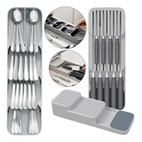 Kit Organizador Porta Talheres E Facas Compacto Para Gaveta Cor Cinza
