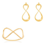 Kit Ouro Rommanel Brinco 523306 Anel Vazados Infinito 512564