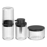 Kit P Banheiro 3pcs Porta Escova Algodão E Dispenser Groove