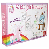 Kit P  Colorir Pintura Infantil Mini Cavalete Unicornio