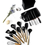 Kit P Cozinha Utensilios Silicone 19 Peças Com Facas Inox