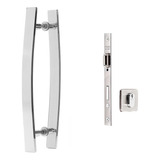 Kit P Porta Pivotante Puxador Curvo 60cm Fechadura Rolete Cor Cromado