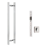 Kit P Porta Pivotante Puxador Reto 80 Cm Fechadura Rolete Cor Polido