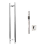 Kit P Porta Pivotante Puxador Tubo 60cm Fechadura Rolete Cor Polido