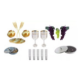 Kit P Santa Ceia C Bandejas Pães Uvas Tacas E 100 Cálices