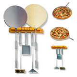 Kit Pá De Pizza 6 Peças Madeira Profissional 40cm Forno Iglu