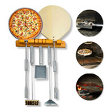 Kit Pá Pizza 6 Peças Madeira Escova Forno A Lenha Iglu