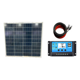 Kit Painel Placa Solar 50w Controlador Regulador Cabos