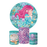 Kit Painel Redondo Trio Capa Cilindro Sereia Cute Mod 02