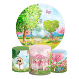 Kit Painel Redondo Trio Capas Cilindro Jardim Encantado Aq