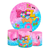Kit Painel Redondo   Trio Capas Cilindro Pool Party Rosa