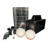 Kit Painel Solar C bateria Grande C lanterna 2lampadas 2usb Cor Preto