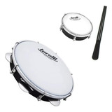 Kit Pandeiro Preto Torelli Tamborim Pele Nylon Com Baqueta