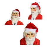 Kit Papai Noel C Mascara Com Barba Cabelo Gorro Óculos