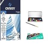 Kit Papel Canson Aquarela - Tinta Aquarela Pastilha Sinoart 18 Cores E Pincel