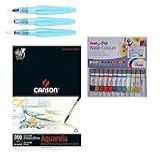 Kit Papel Canson Aquarela Aquarela Pentel Tubo 12 Cores Kit Pincel Pentel