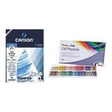 Kit Papel Canson Aquarela E Giz De Cera Pentel Oil Pastel 50
