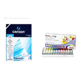 Kit Papel Canson Aquarela E Tinta Aquarela Pentel Tubo 12 Co