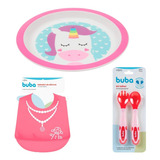 Kit Papinha Bebê Criança Pratinho Babador E Talheres Buba