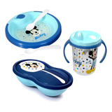 Kit Papinha Bebê Mickey Pratinho Térmico Bowl Copo Plasútil