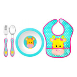 Kit Papinha Pratinho Bowl Babador Garfo E Colher Girafa Buba