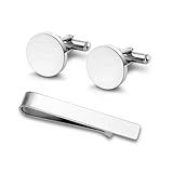 Kit Par De Abotoaduras Redondas Para Punho De Camisa Masculina E 1 Prendedor De Gravata Aço Inoxidável Não Enferruja Ideal Para Looks Elegantes E Sofisticados Saquinho De Veludo HEISIL PRATA