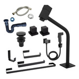 Kit Para Banheiro 8 Peças Quadrado Preto Com Ducha