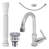 Kit Para Banheiro Lavabo Torneira Bica Baixa Abs Cromada Válvula 7 8 Metal Cromada Engate Flexível Sifão Beltempo