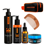 Kit Para Barba Shampoo Pomada Brilho Balm Óleo Pente brinde