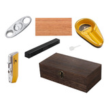 Kit Para Charutos Cohiba Cinzeiro Isqueiro Cortador Caixa