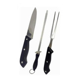 Kit Para Churrasco Faca Chaira Garfo 3 Unidades Jogo Cozinha