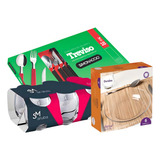 Kit Para Cozinha Jogo 6 Pratos 18 Talheres 6 Copos Aruba