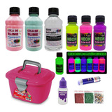 Kit Para Fazer Slime Colas Neon Com Maleta Rosa