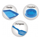 Kit Para Gatos Caixa De Areia Pá Comedouro Bebedouro Azul