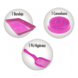 Kit Para Gatos Caixa De Areia Pá Comedouro Bebedouro Rosa