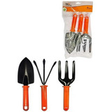 Kit Para Jardim Com Pá Garfo E Ancinho Rastelo Cabo Laranja