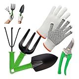 Kit Para Jardinagem 5 Peças - Pá- Garfo- Ancinho - Tesoura De Poda - Luva