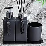 Kit Para Lavabo E Banheiro Difusor Porta Sabonete Líquido Porta Escova E Pincel Bandeja Decorativa Dispenser Organizadores E Decoração Para Banheiro Preto