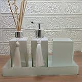 Kit Para Lavabo Jogo Banheiro Difusor Porta Sabonete Líquido Porta Escova E Pincel Make Bandeja Decorativa Dispenser Organizadores E Decoração Para Banheiro Branco E Prata Luiggi Presentes