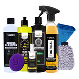 Kit Para Lavar Carro Cera Pretinho Silicone Cheirinho Pano