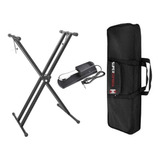 Kit Para Piano Suporte X Duplo Pedal Sustain Capa