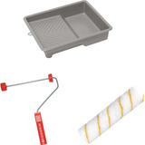 Kit Para Pintura 3 Pçs Rolo Lã Baixo 23cm Cabo Bandeja