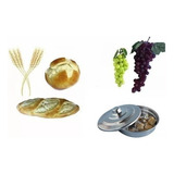 Kit Para Santa Ceia C Bandeja Pães Trigo E Uvas Artificiais