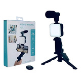 Kit Para Streaming De Vlogs E Microfone Com Luz De Tripé Palo Selfies  Cor Preta