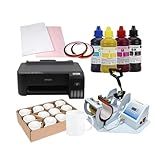 Kit Para Sublimação Prensa De Caneca Bivolt 12 Canecas Impressora Papel Tintas E Fita