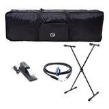 Kit Para Teclado 5 8 Capa Luxo Suporte Cabo E Pedal